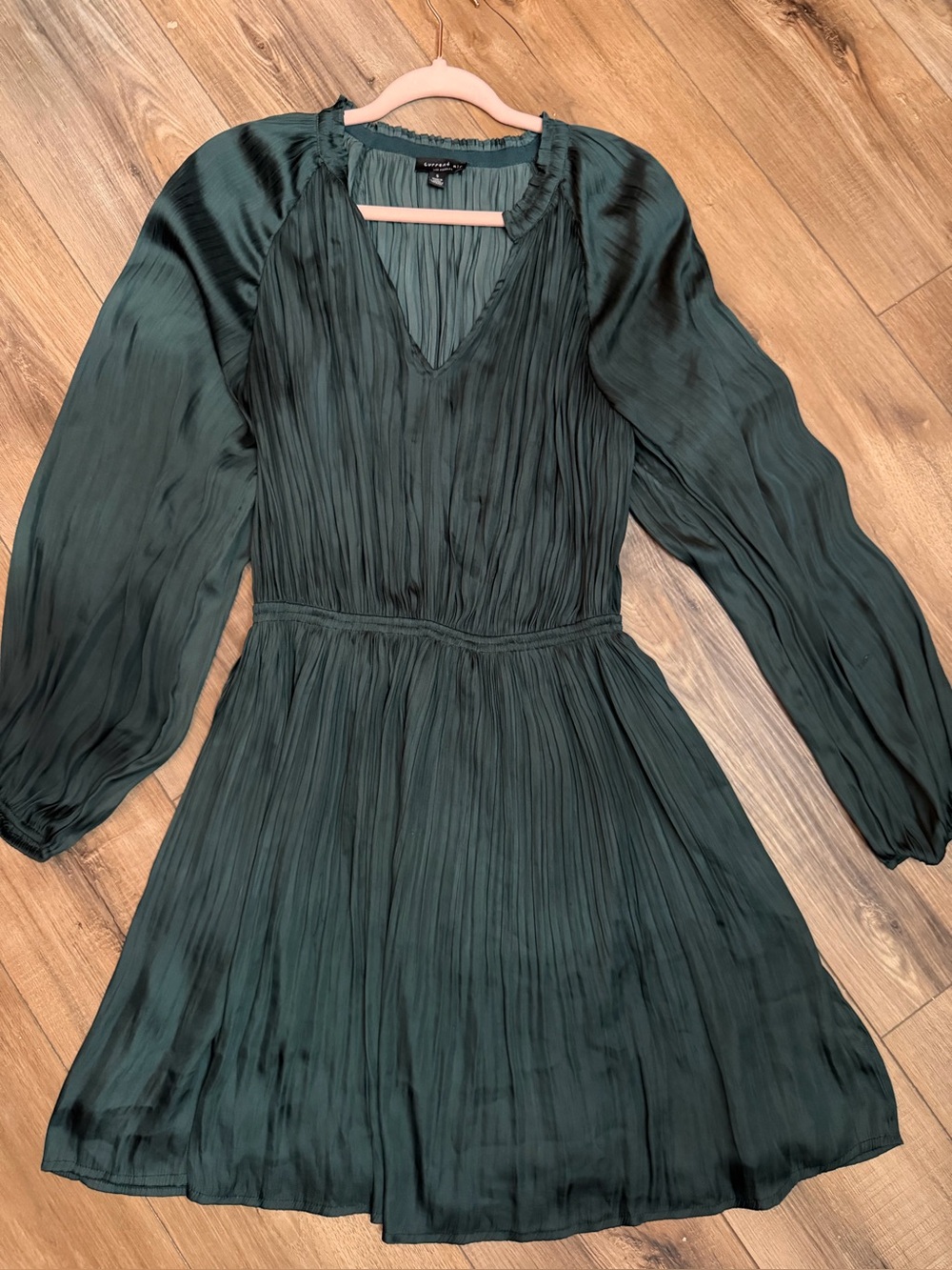 Current Air Anthropologie Emerald Green Pleated Long Sleeve Mini Dress S